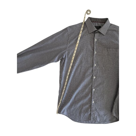 Bugatchi Mens Classic Fit Cotton Button Up Dress Shirt Blue White Pattern M - Picture 13 of 14